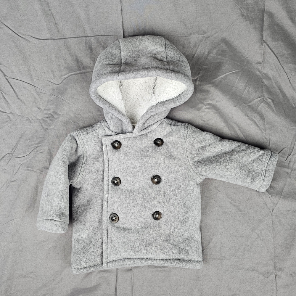 Childrens Place Grey Fleece Ivory Sherpa Lined Double Breasted Infant Coat 0-3m